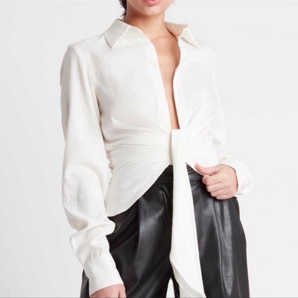 Choosy tie front shirt with a plunge neckline